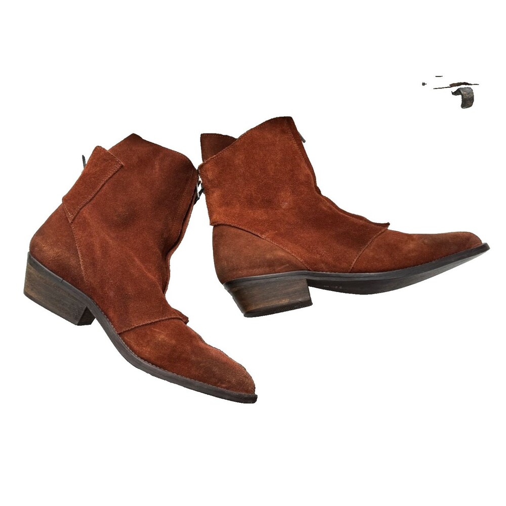 Free People Caldera Suede Ankle Boots w/ Double Zippers Rust/Brown Size 8/EU 38 - Picture 2 of 9